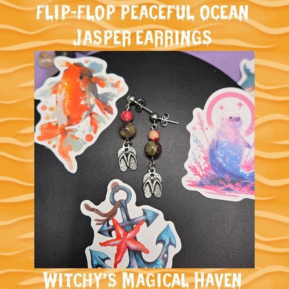 Flipflop Peaceful Ocean Jasper Gemstone Earrings - Picture 4 of 4